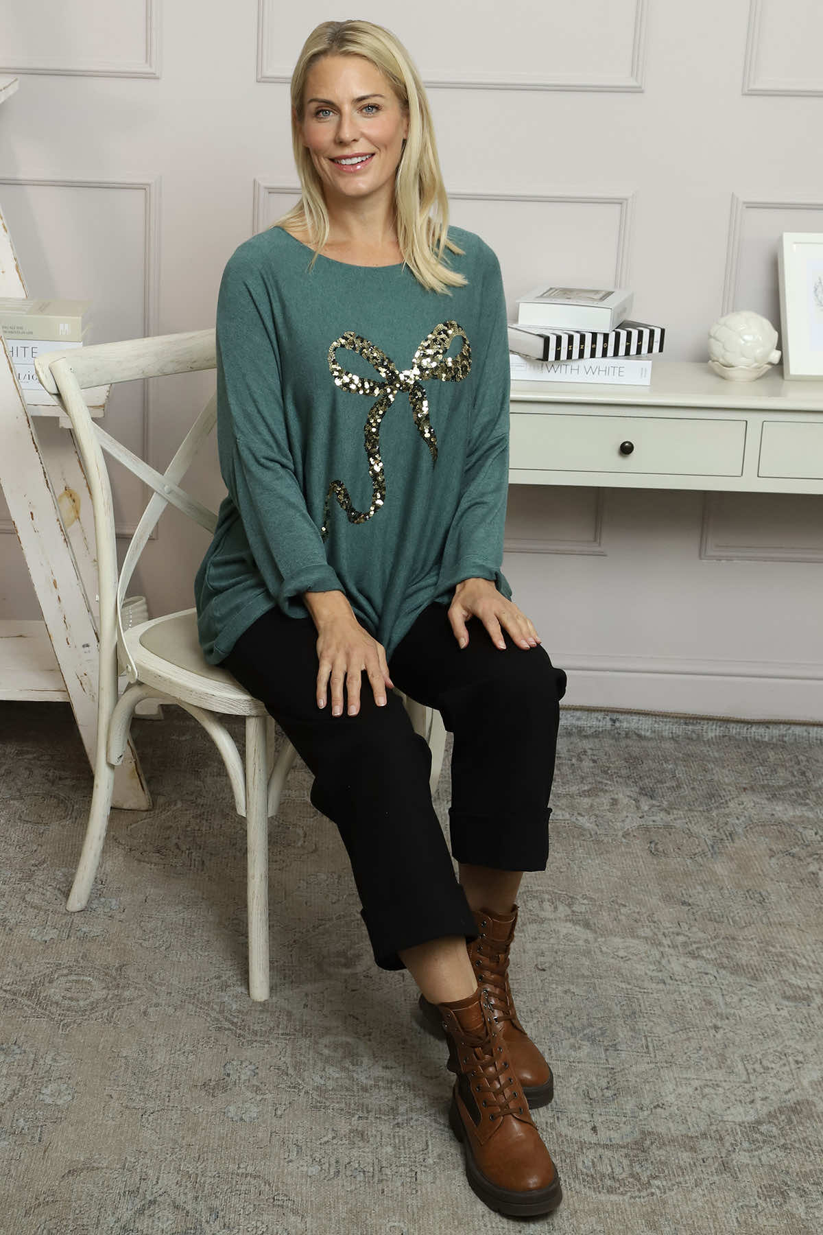 Lillian Bow Jumper Sage Green