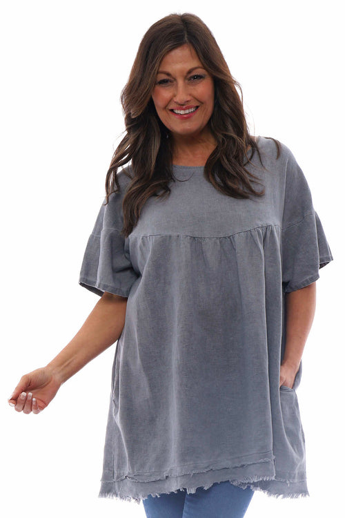 Millia Washed Linen Tunic Mid Grey - Image 1