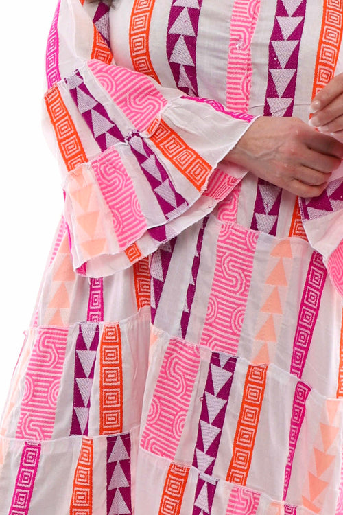 Jovina Pattern Cotton Dress Fuchsia - Image 4