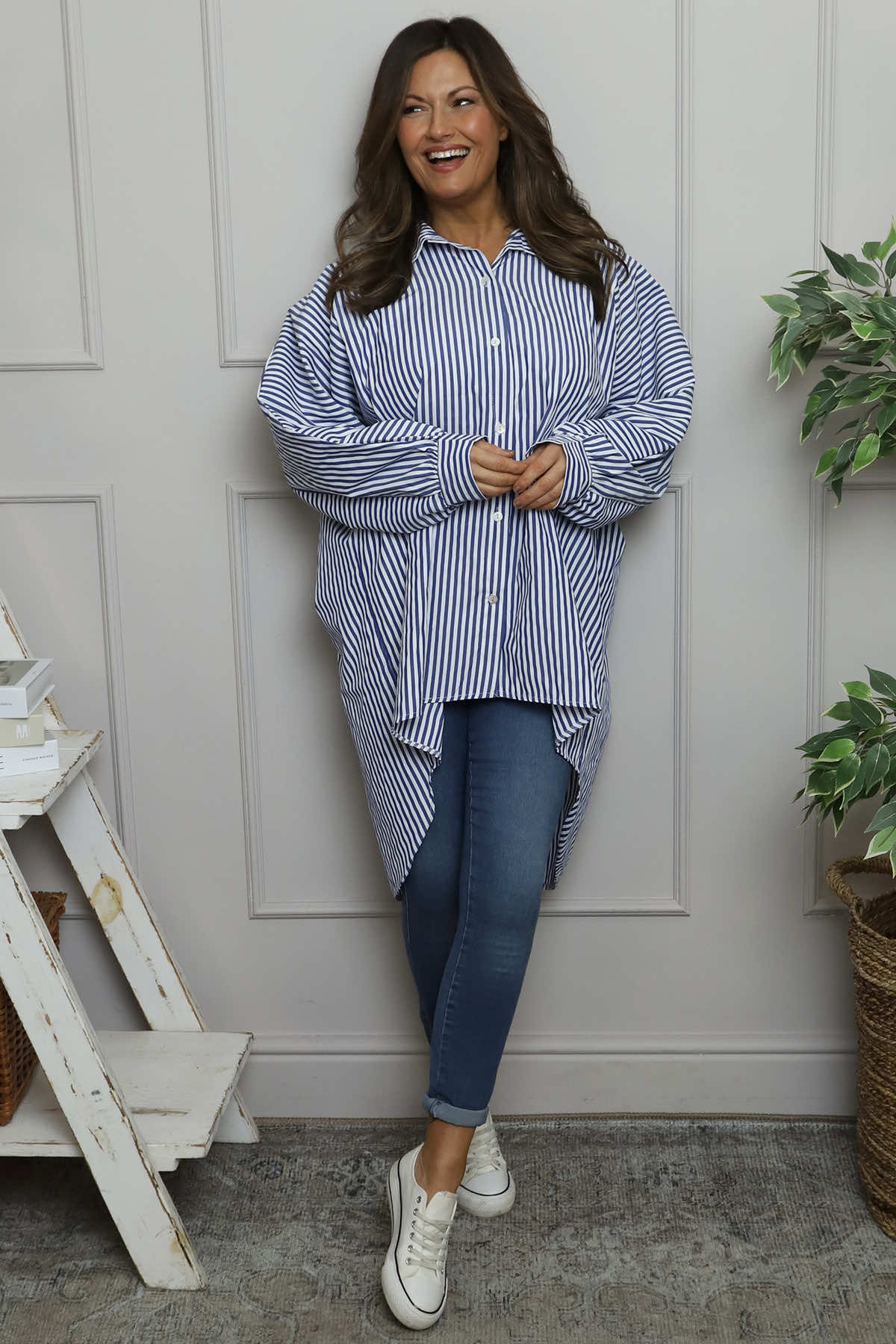 Christina Stripe Shirt Royal Blue