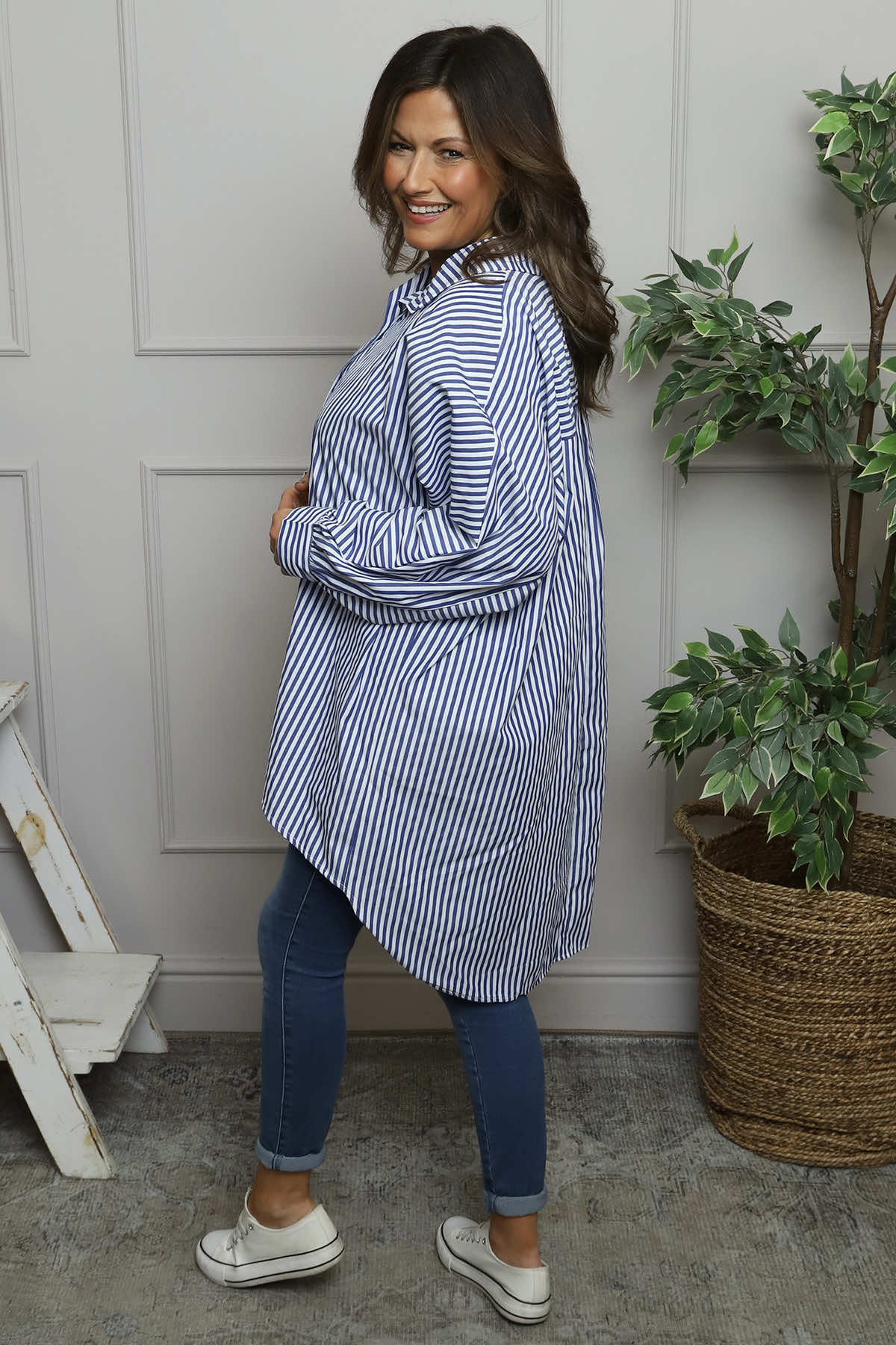 Christina Stripe Shirt Royal Blue
