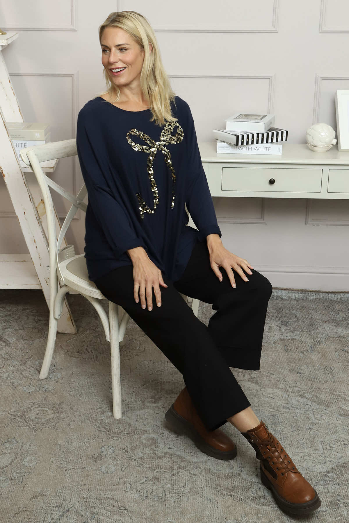 Lillian Bow Jumper Navy