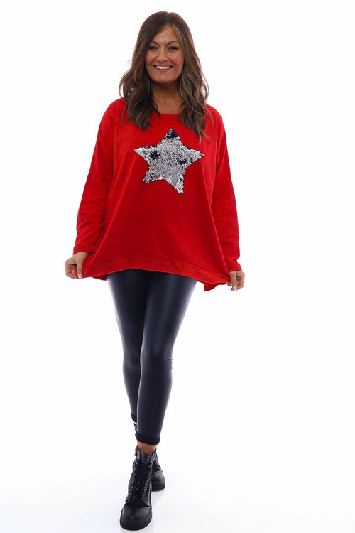 Selsey Sequin Star Cotton Top Red