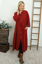 Sienna Button Linen Dress Wine Wine - Sienna Button Linen Dress Wine