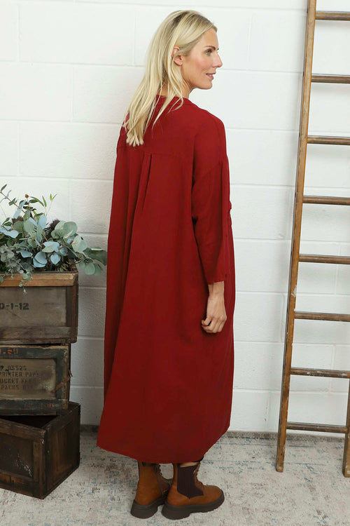 Sienna Button Linen Dress Wine - Image 4