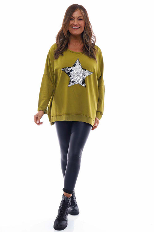 Selsey Sequin Star Cotton Top Moss