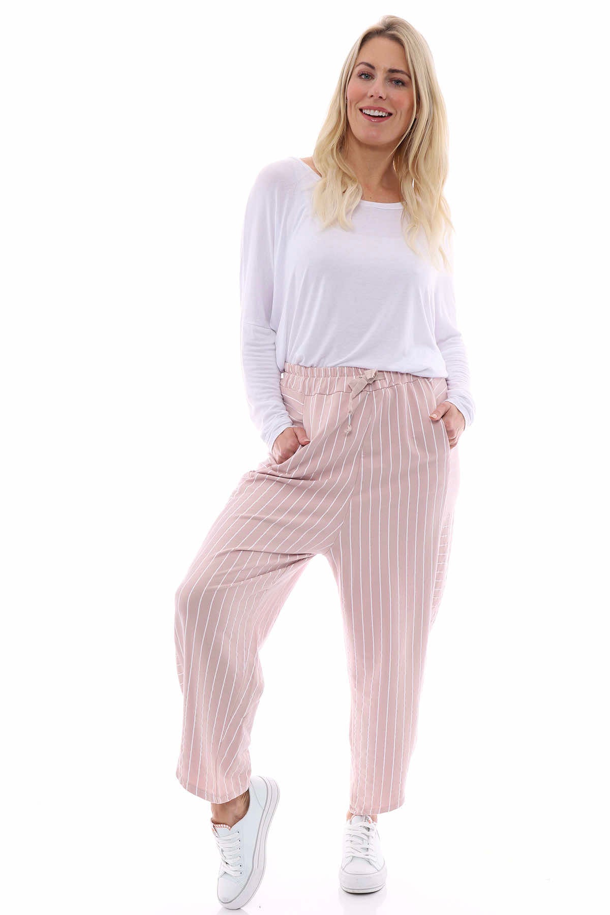 Ginny Stripe Cotton Trousers Pink