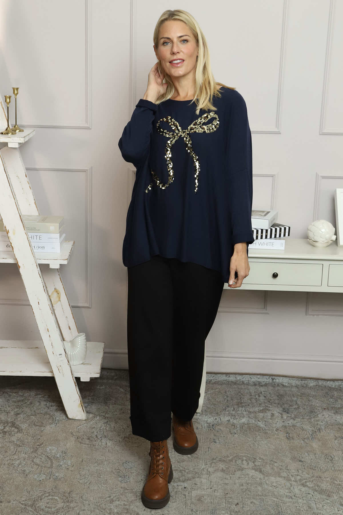 Lillian Bow Jumper Navy