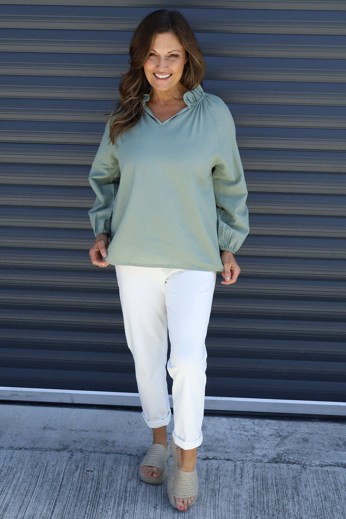 Charmaine Linen Top Khaki
