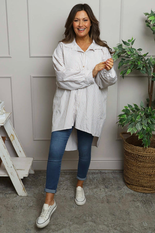 Christina Stripe Shirt Mocha - Image 1