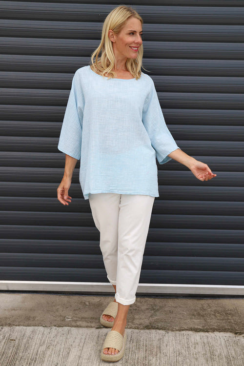 Caylen Stripe Cotton Top Light Blue - Image 2