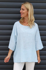 Caylen Stripe Cotton Top Light Blue Light Blue - Caylen Stripe Cotton Top Light Blue