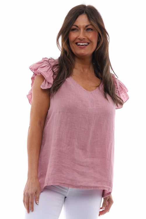 Jolie Frill Shoulder Linen Top Pink - Image 4