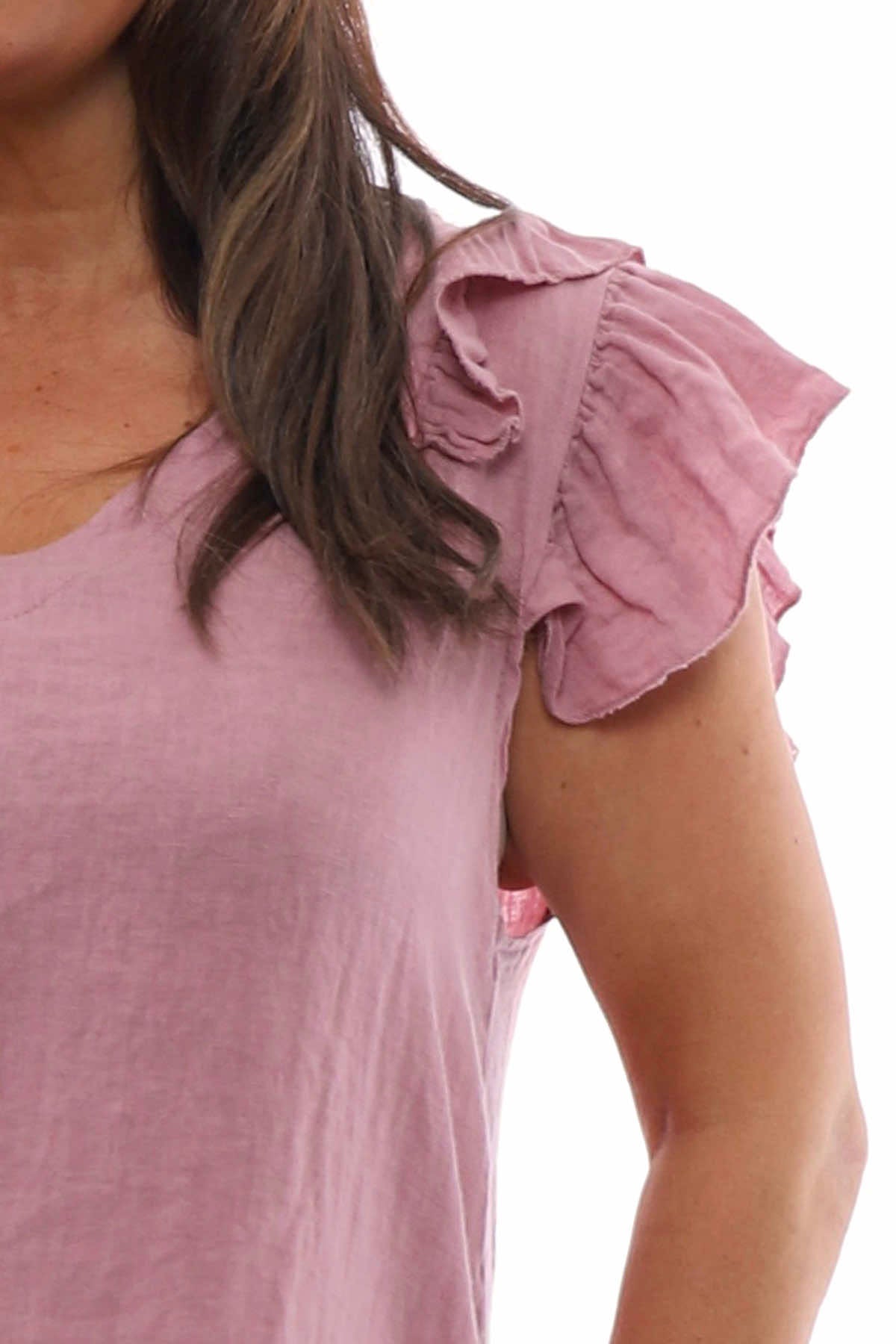 Jolie Frill Shoulder Linen Top Pink