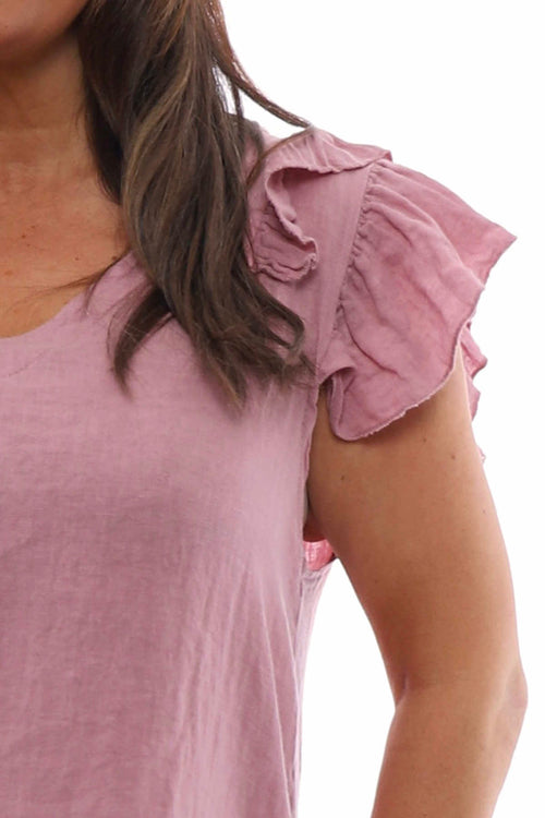Jolie Frill Shoulder Linen Top Pink - Image 3