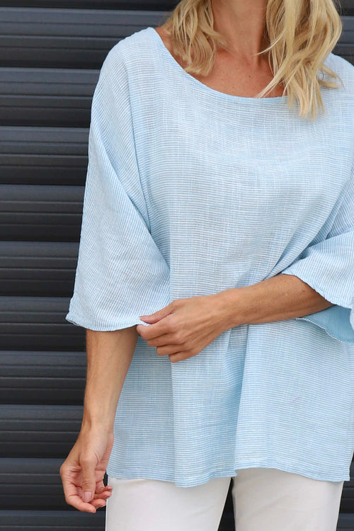 Caylen Stripe Cotton Top Light Blue - Image 3