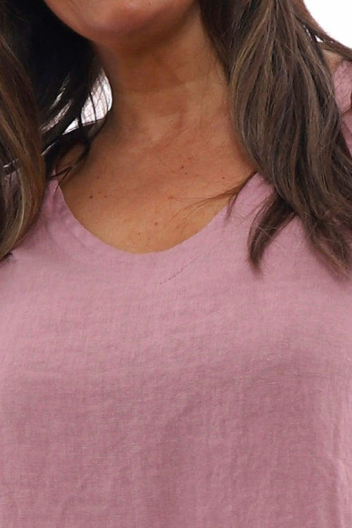 Jolie Frill Shoulder Linen Top Pink - Image 2