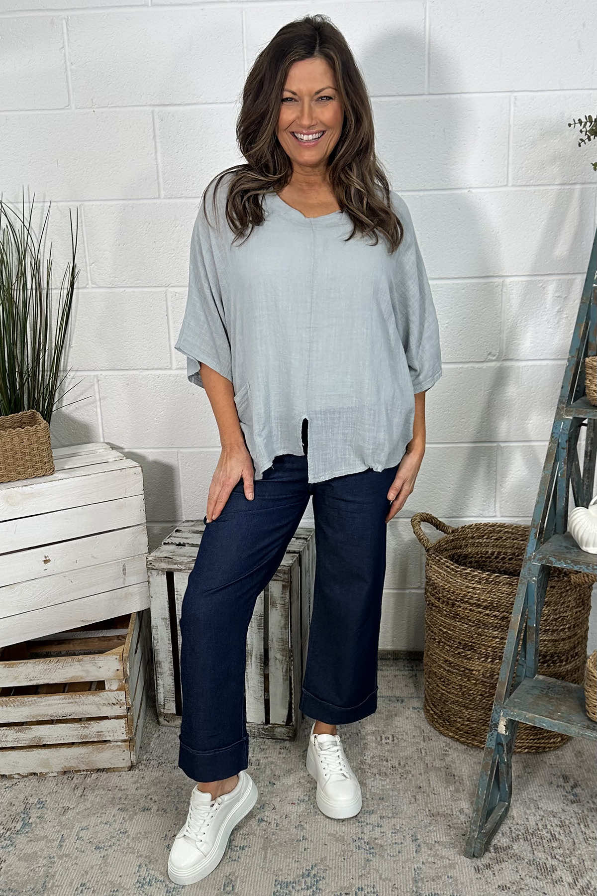 Isolde Linen Top Grey