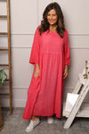 Linette Washed Linen Dress Fuchsia