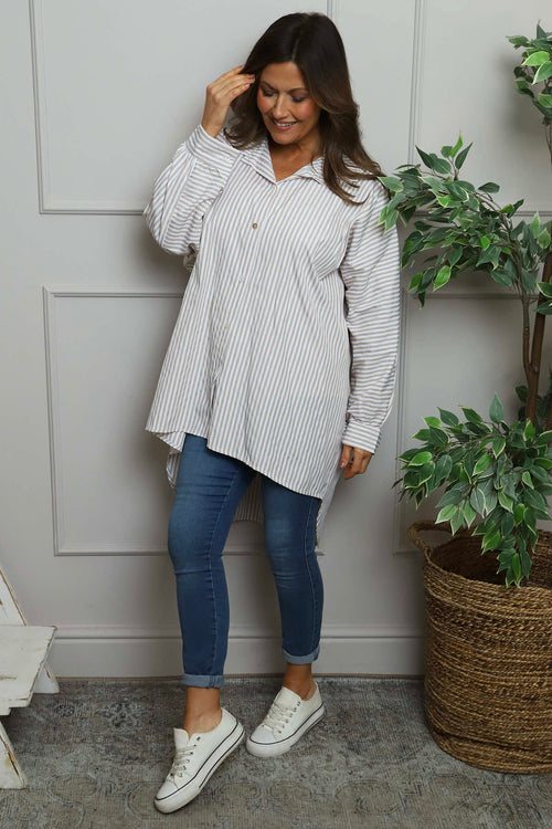 Christina Stripe Shirt Mocha - Image 2