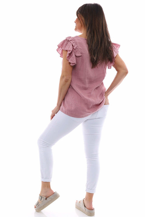 Jolie Frill Shoulder Linen Top Pink - Image 6