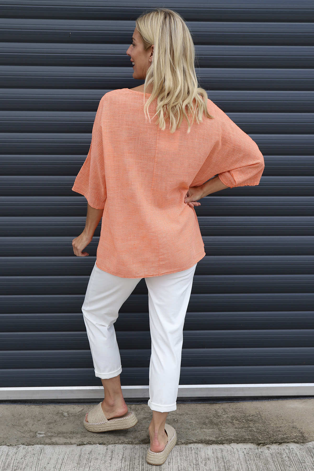 Caylen Stripe Cotton Top Orange