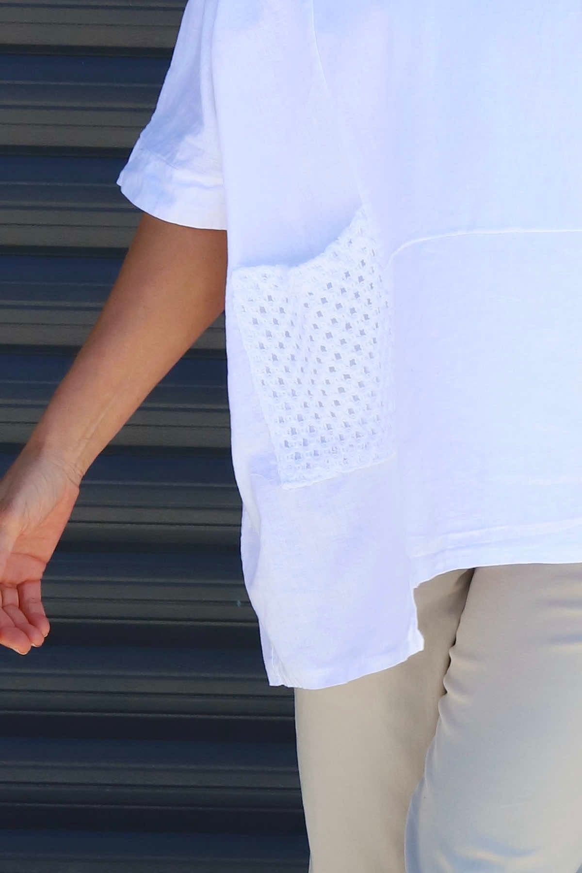 Cressida Crochet Detail Linen Top White