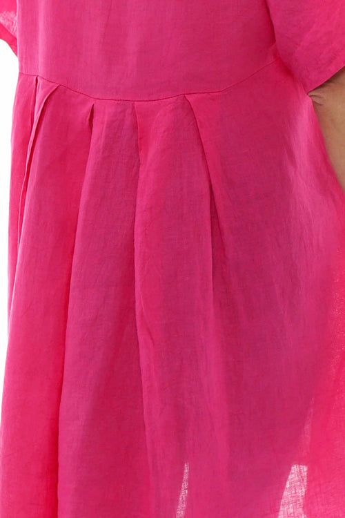 Padstow Button Linen Dress Fuchsia - Image 6
