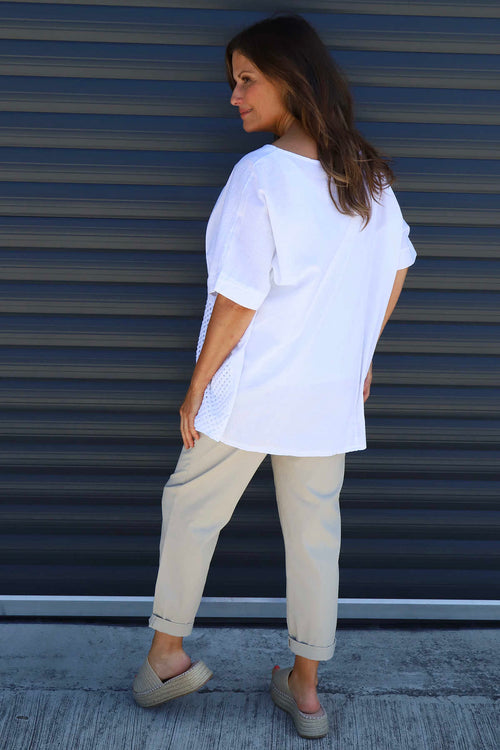 Cressida Crochet Detail Linen Top White - Image 4