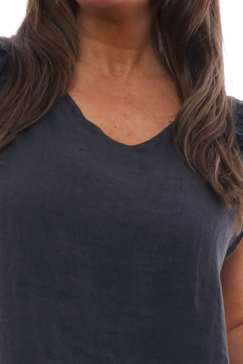 Jolie Frill Shoulder Linen Top Charcoal - Image 2