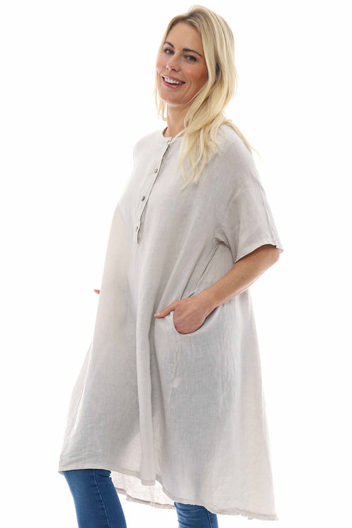 Padstow Button Linen Dress Stone - Image 3
