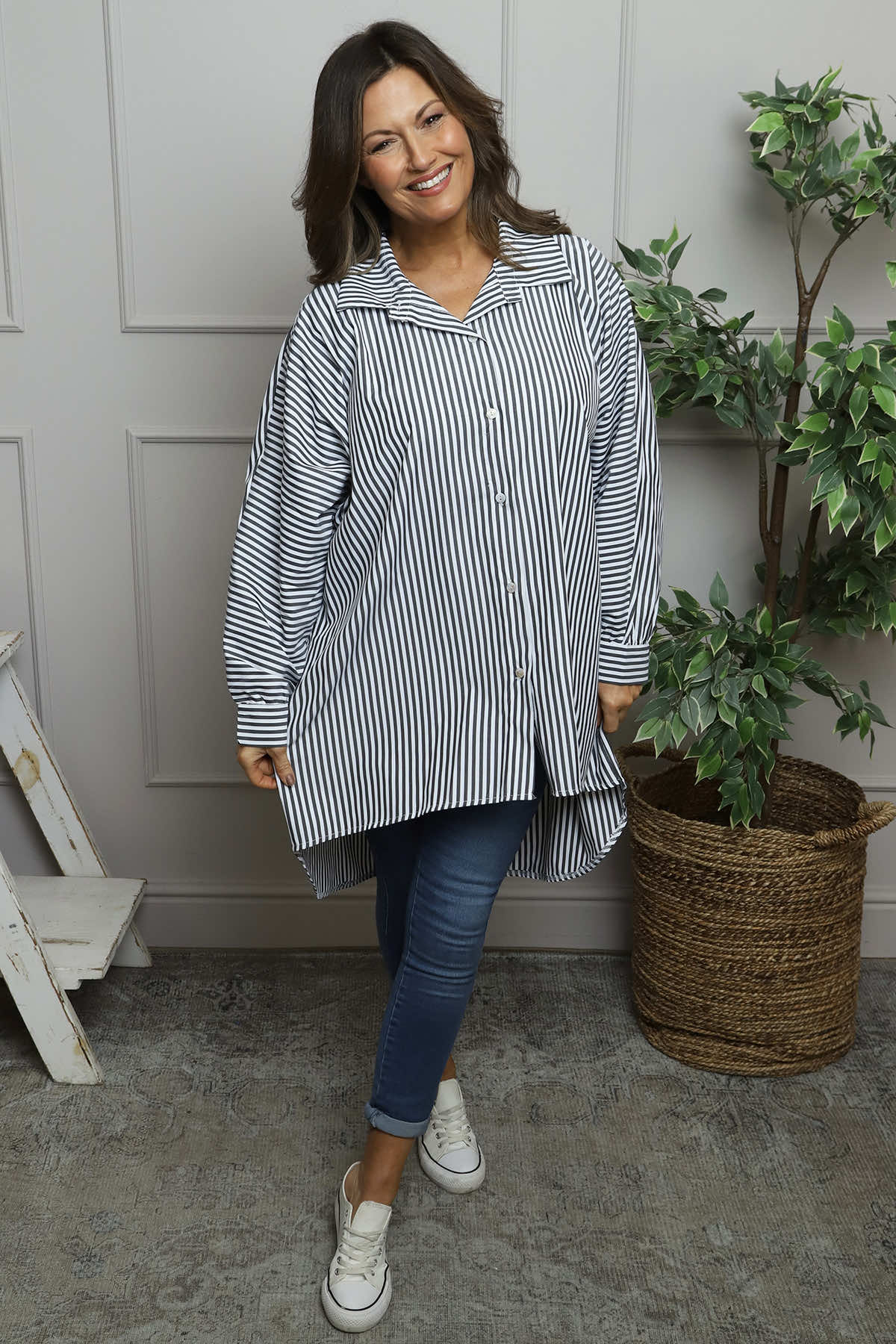 Christina Stripe Shirt Black