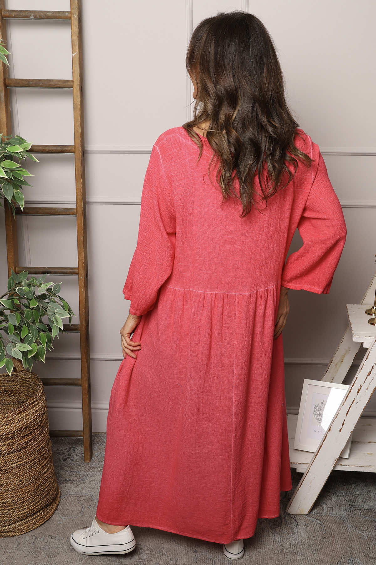 Linette Washed Linen Dress Fuchsia