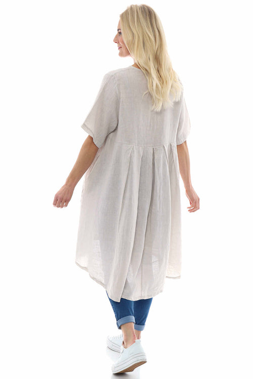 Padstow Button Linen Dress Stone - Image 2