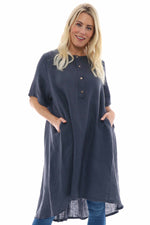 Padstow Button Linen Dress Charcoal Charcoal - Padstow Button Linen Dress Charcoal