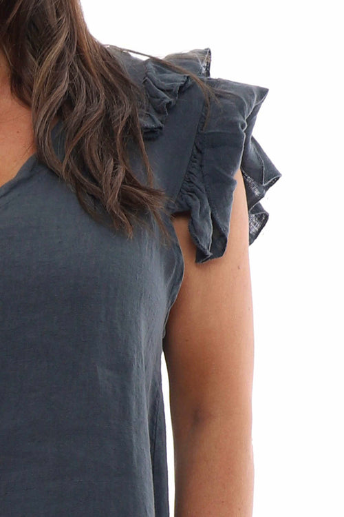 Jolie Frill Shoulder Linen Top Mid Grey - Image 3