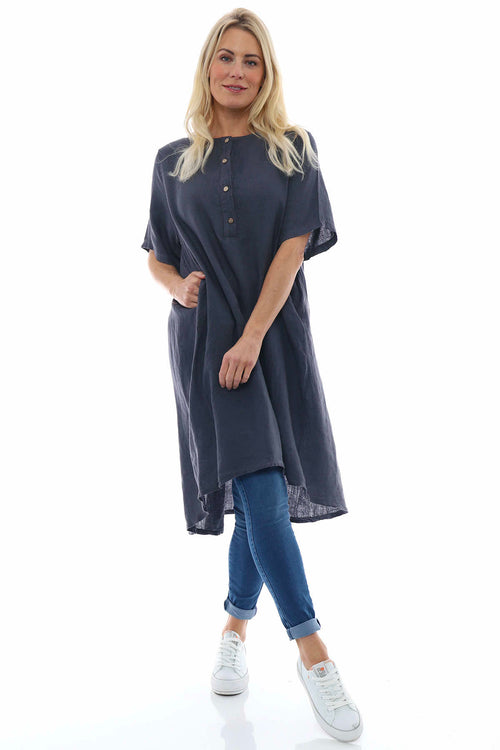 Padstow Button Linen Dress Charcoal - Image 5