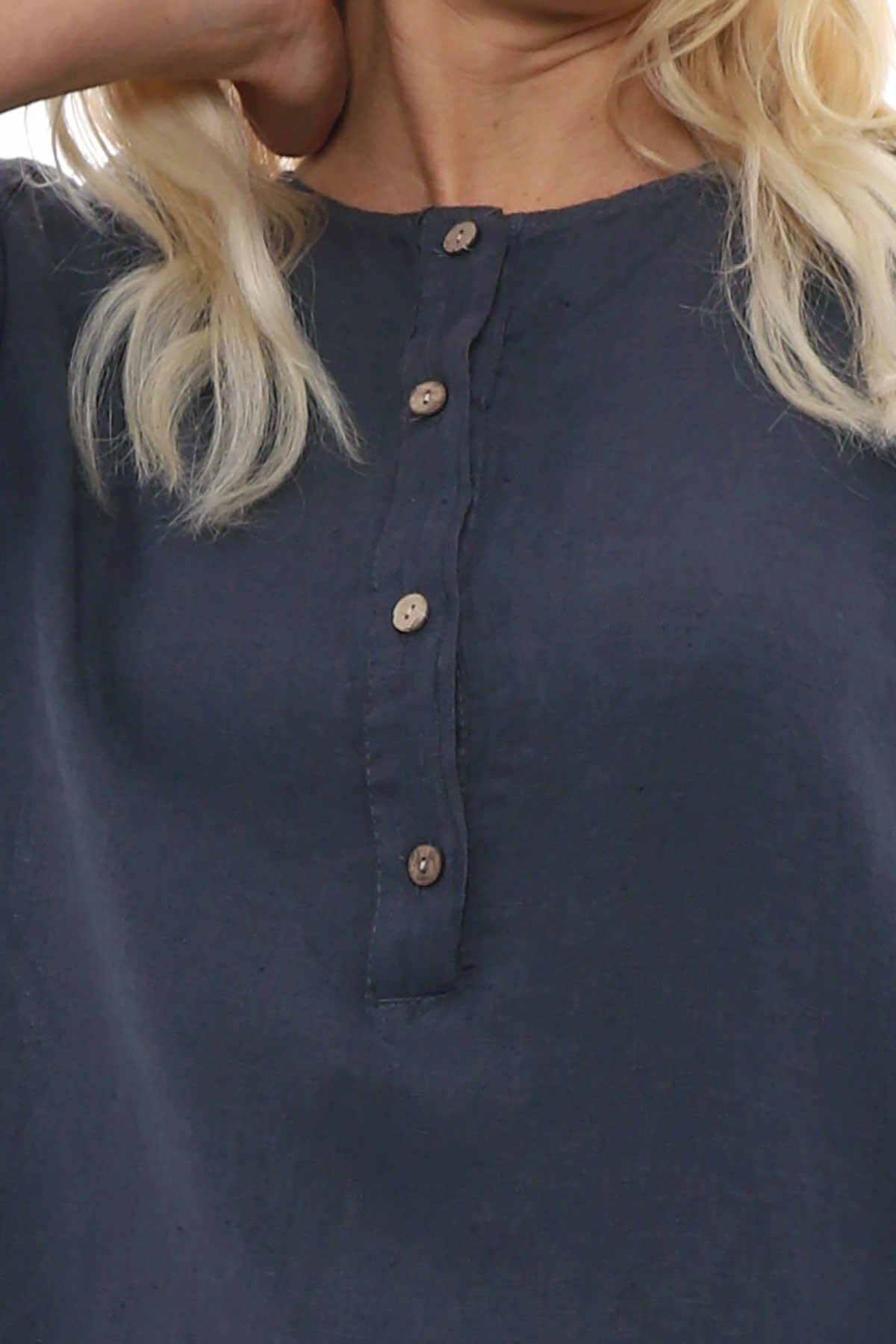 Padstow Button Linen Dress Charcoal
