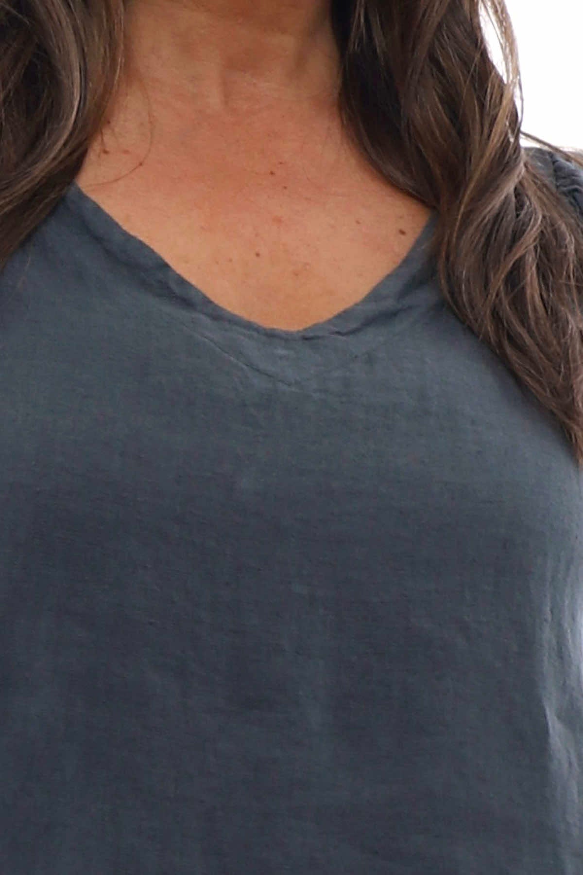 Jolie Frill Shoulder Linen Top Mid Grey