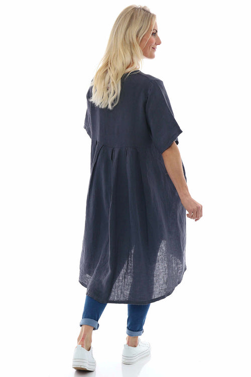 Padstow Button Linen Dress Charcoal - Image 6