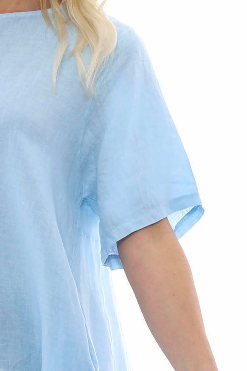 Padstow Button Linen Dress Light Blue - Image 5