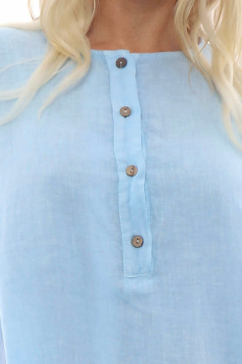Padstow Button Linen Dress Light Blue - Image 4