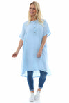 Padstow Button Linen Dress Light Blue
