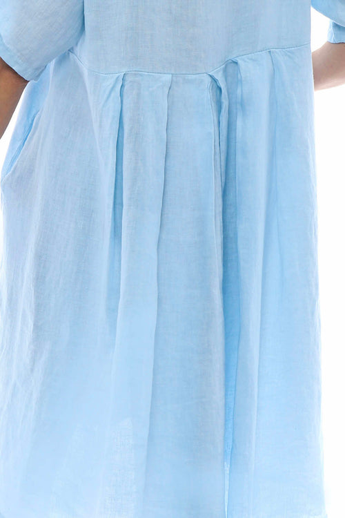 Padstow Button Linen Dress Light Blue - Image 6