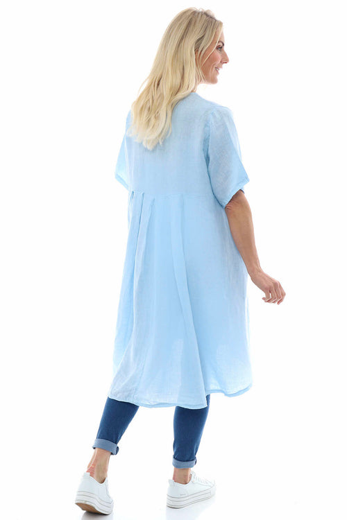 Padstow Button Linen Dress Light Blue - Image 2