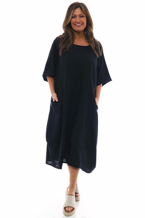 Roseanne Washed Linen Dress Black