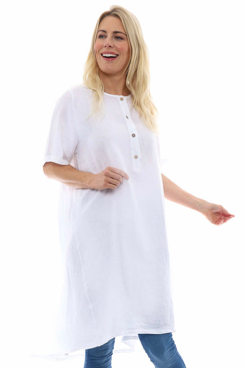 Padstow Button Linen Dress White - Image 4