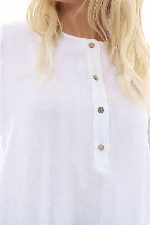 Padstow Button Linen Dress White - Image 5
