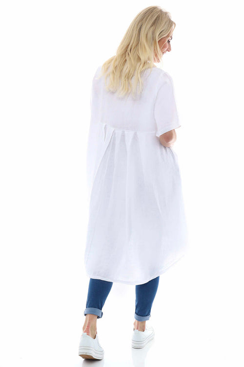 Padstow Button Linen Dress White - Image 2