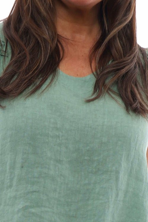 Jolie Frill Shoulder Linen Top Sage Green - Image 2